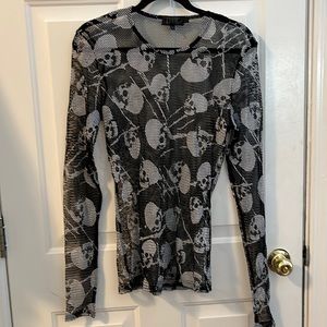 Tripp NYC Daang Goodman Black/White Shirt Skulls Mesh Goth Punk Size Large